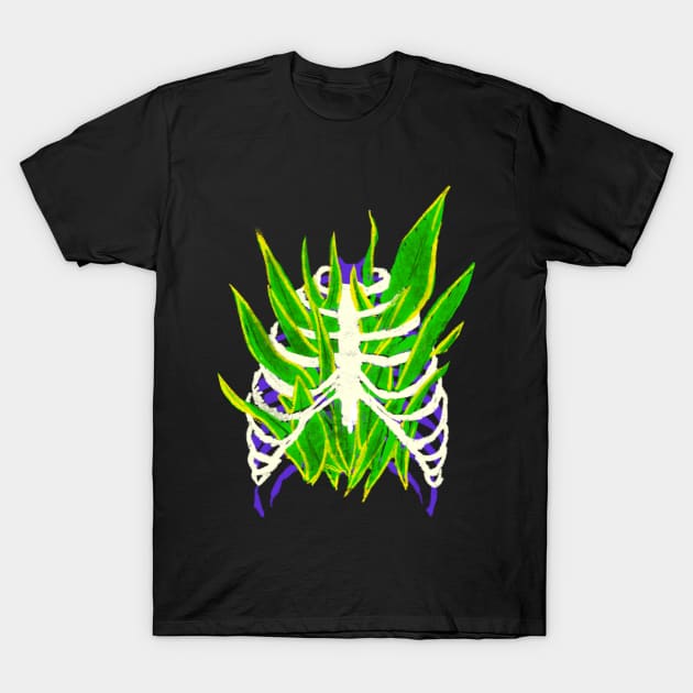 Snake plant and human rib cage sketch T-Shirt by Theokotos